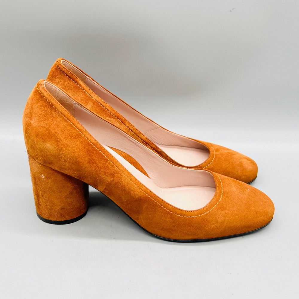 Taryn Rose Shoes  Womens 9.5 Tan Orange Suede Round Toe Block Heel Pumps Slip On